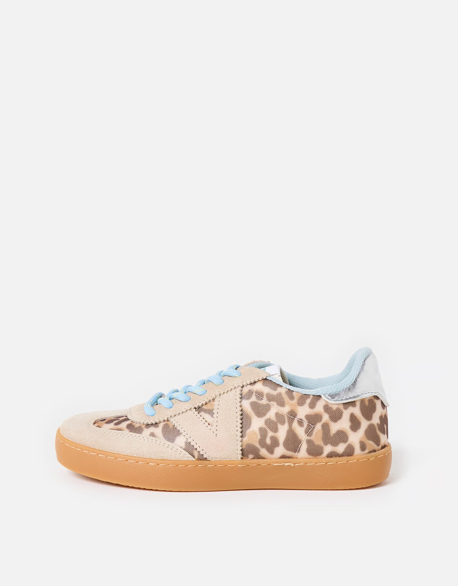 Victoria Berlin Cream Leopard Print & Blue Trainers